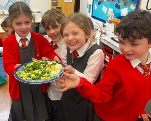 Group of children with their plate of prepared food