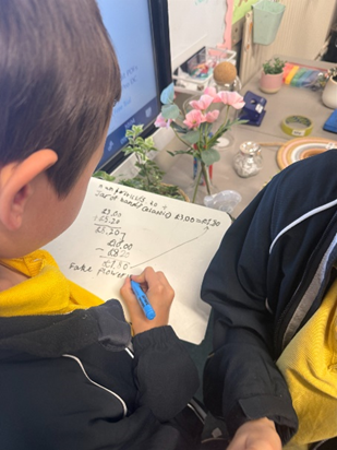The calculations of what they have bought and how much change they would receive.