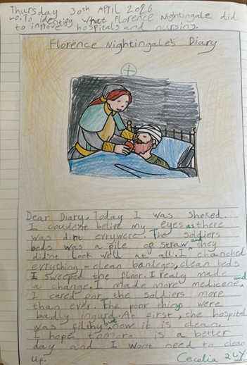 Diary entry Year 2 pupil