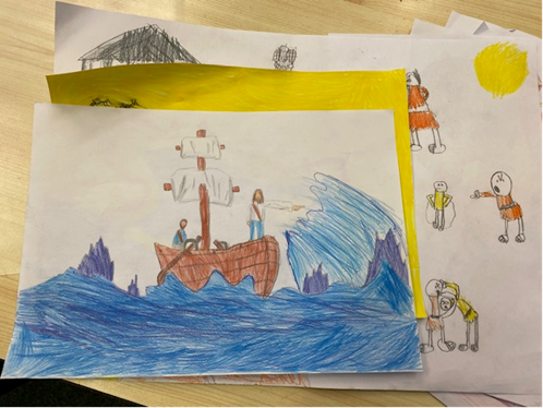 Crayon drawing by a pupil of an episode in the life of St Paul