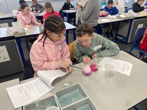 Year 6 children doing science experiments.