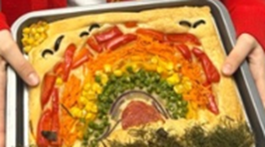 A colourful rainbow made with vegetables