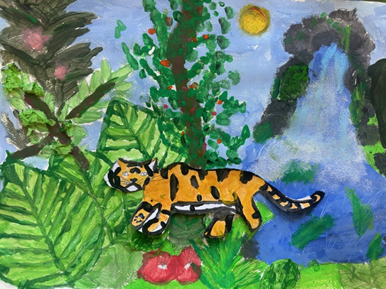 A tiger running through the jungle. 