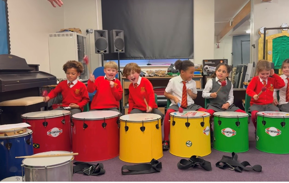 Year 2 having fun on the drums!