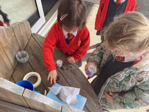 Adding the cress to the yogurt pot