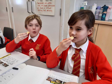 Year 4 chewing food, trying not to use front incisors.
