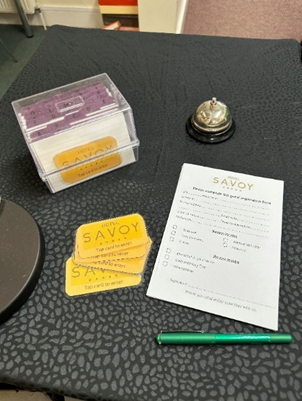The Savoy key cards and registration forms