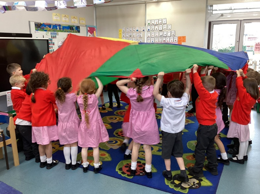 Parachute game learning about our different characteristics 