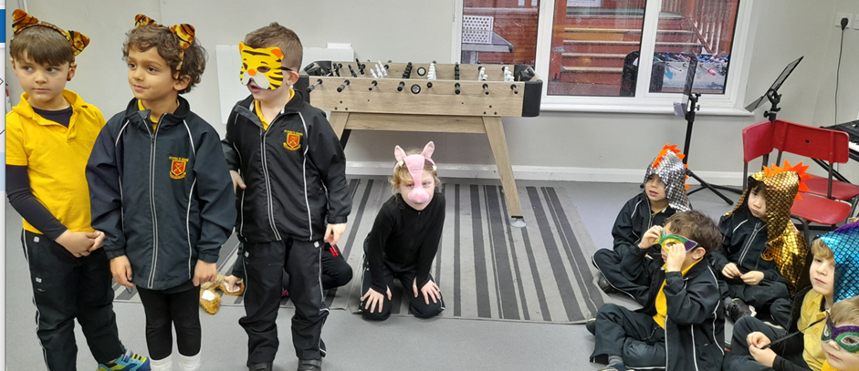 Children retelling stories through drama.