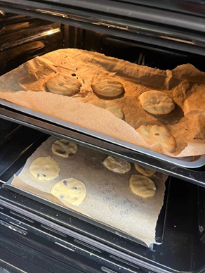 Raisin biscuits baking in the oven