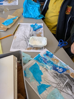 Creating the sky and sea.