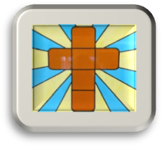 Picture of a cross in the school's stained glass windows
