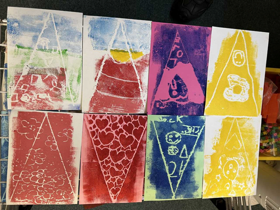 A selection of the colourful flags made by Year 5 children.