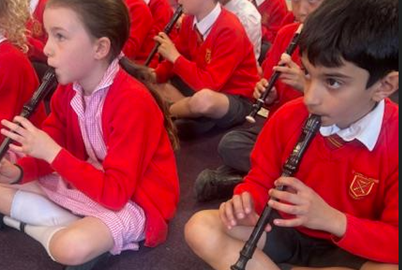 Practising the B note. 
