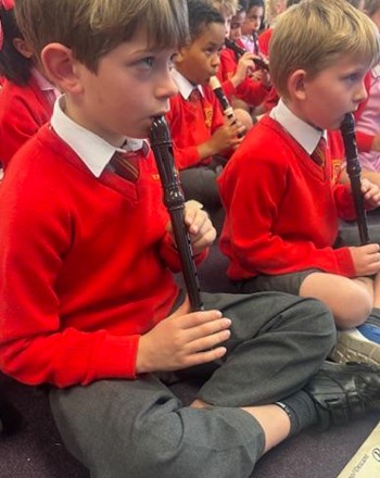 Practising the B note. 
