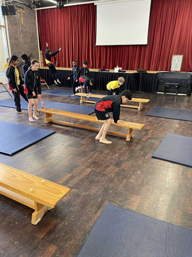 Year 6 using PE apparatus.