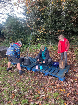 Children working in the garden