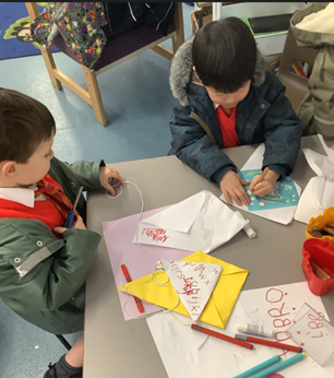 This group supported each other by asking questions and giving clear instructions on how best to make and decorate a kite.