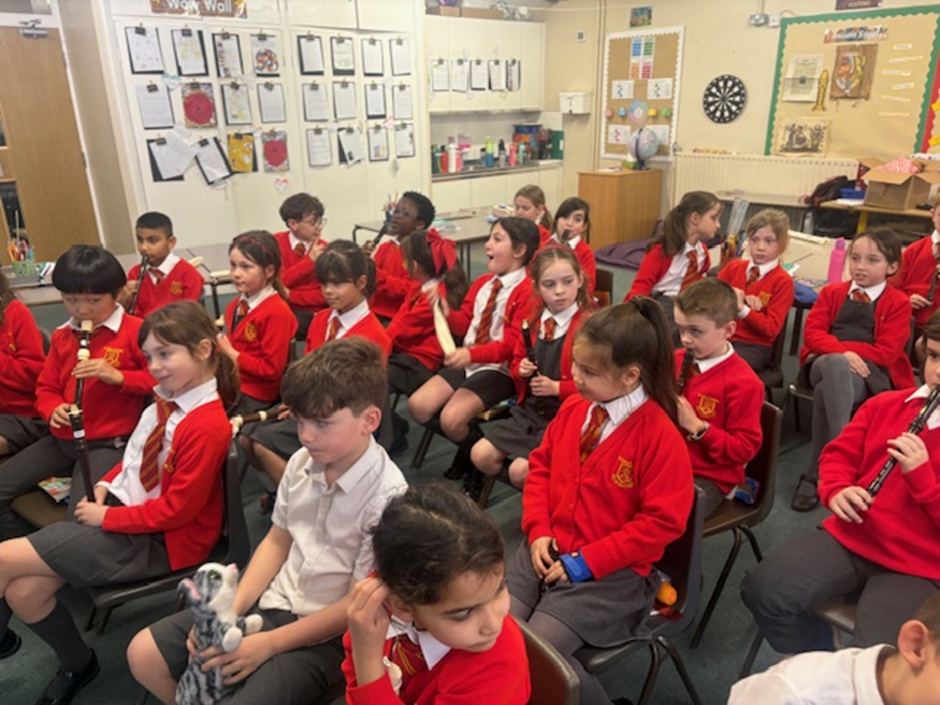 Year 3 doing their recorder lesson.