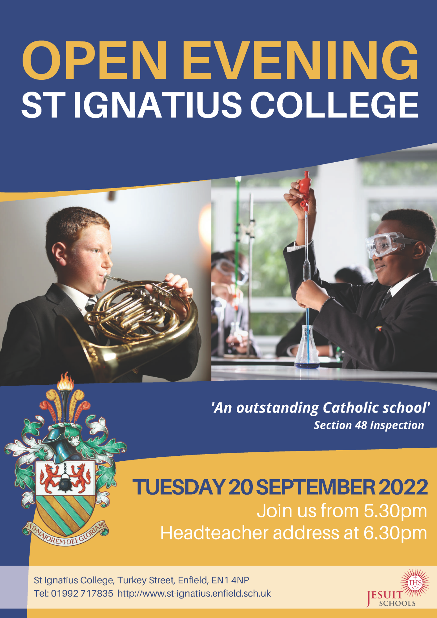 Poster for St Ignatius College''s Open Evening - 20 September from 5.30pm
