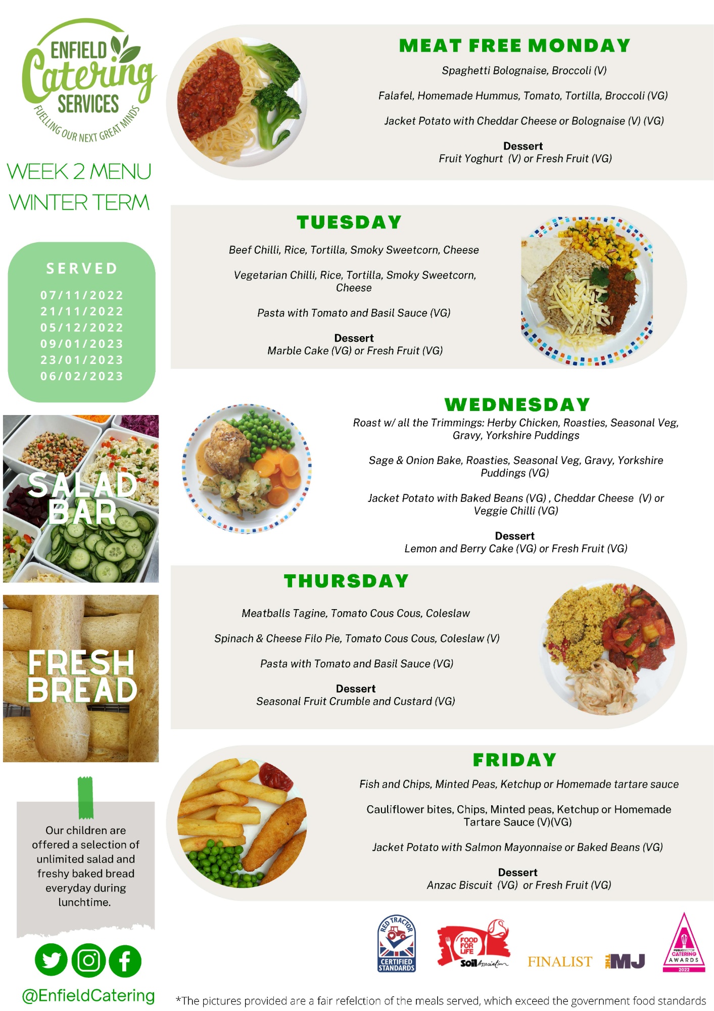 Enfield Catering Service Week 1 menu