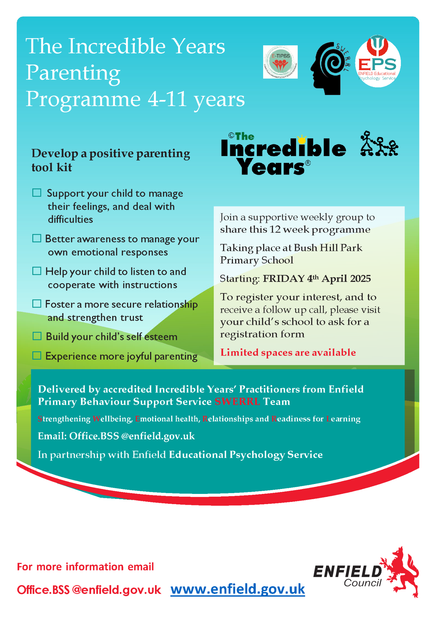 The Incredible Years Parenting Programme 4-11 years run by Enfield Council